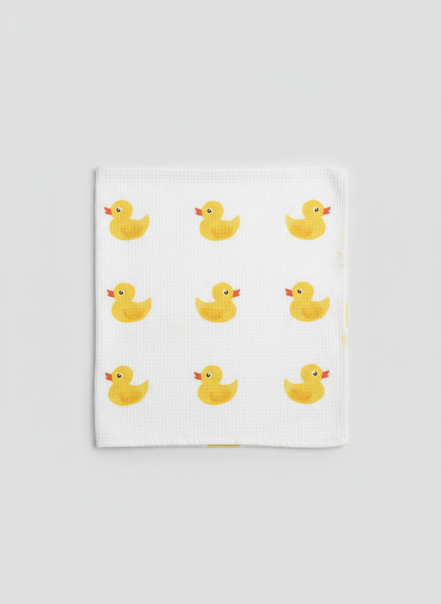 Kids Handblock Waffle Cotton Bath Towel — Yellow Duck Print