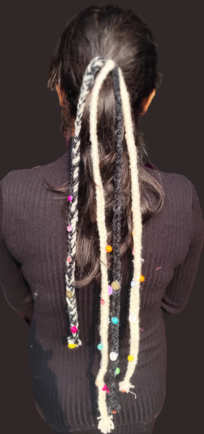 Black and white boho parandi braid with kaudi and chymes