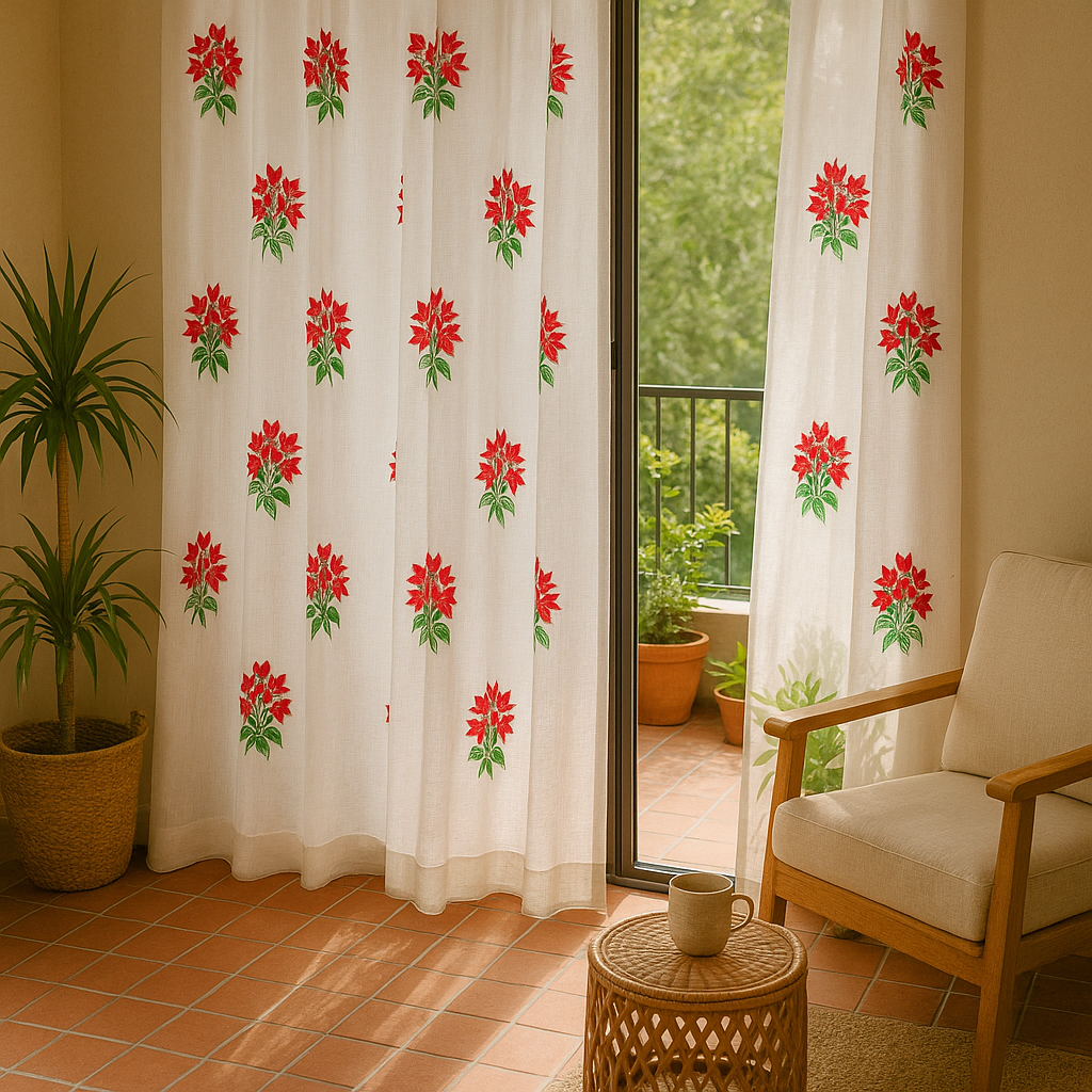 Handblock bouganvillia curtain s