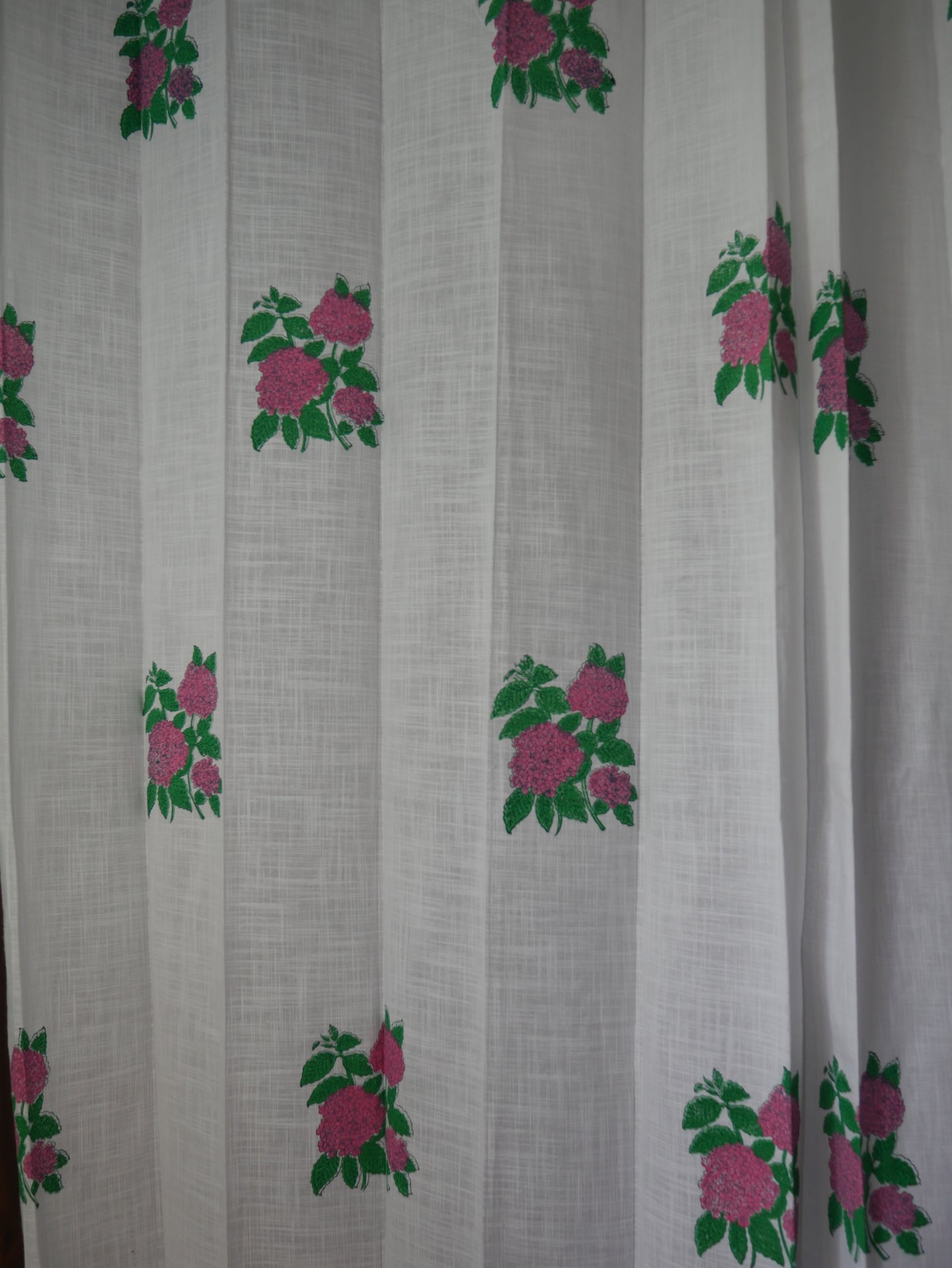Handblock hydrangea floral curtains