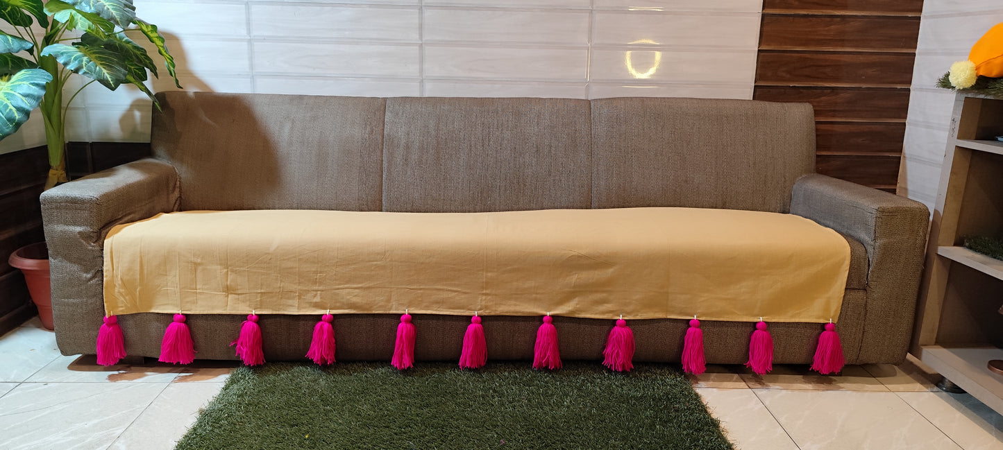 Dark beige sofa cover with mergentta jumbo tassels