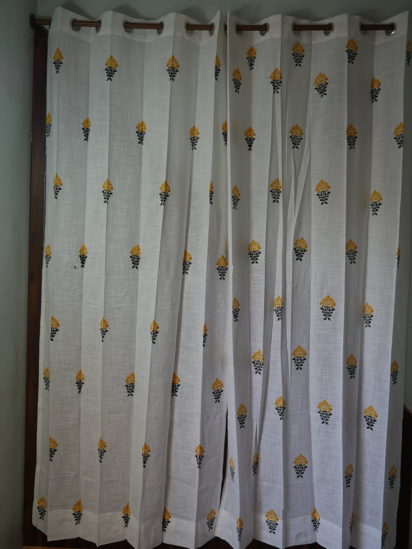 Floral Yellow handblock curtain