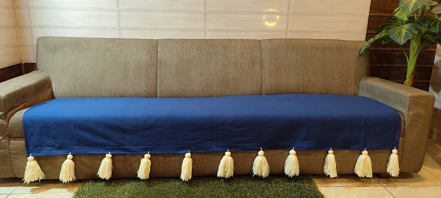 Royal Blue sofa cover with jumbo white tassels