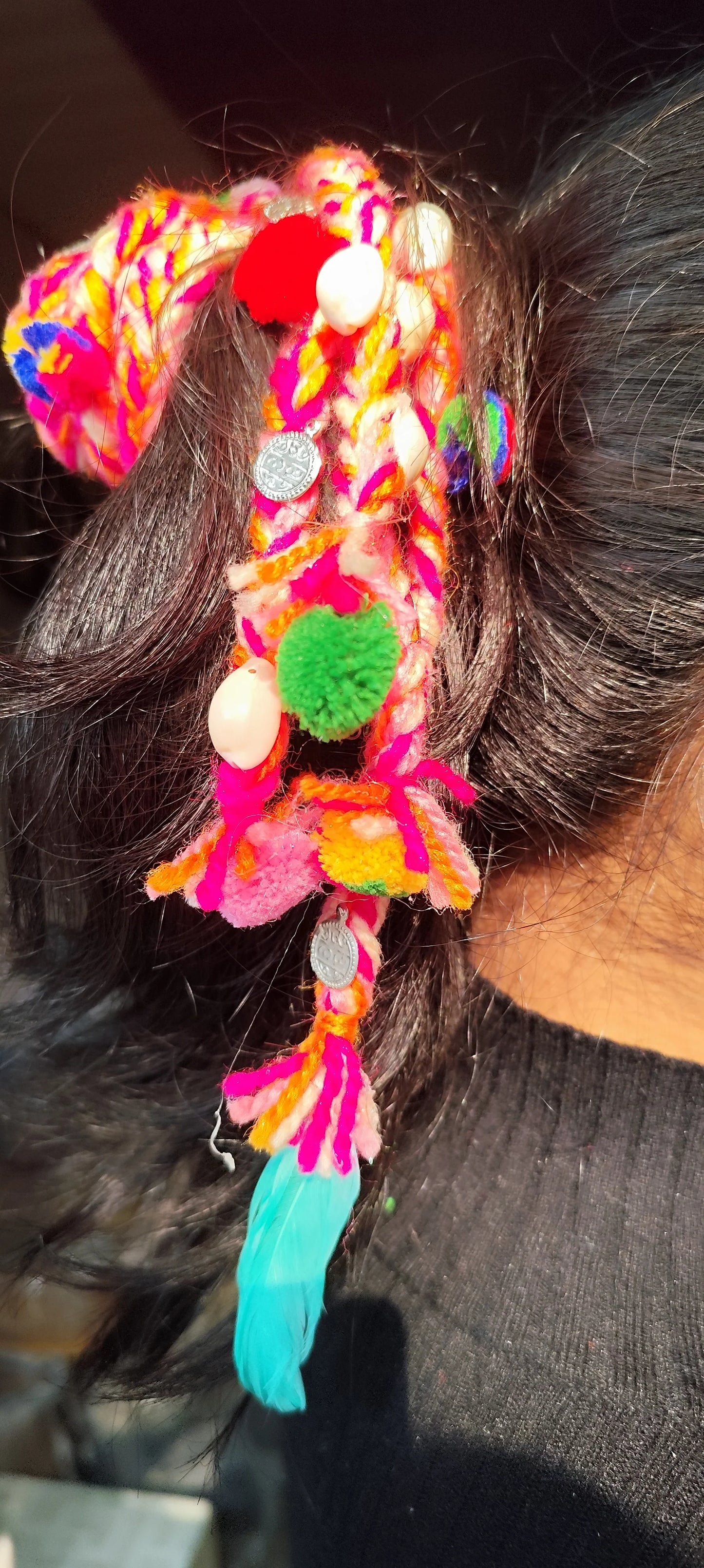 Woolen Boho banjara parandi braid with chymes and colourful pompoms