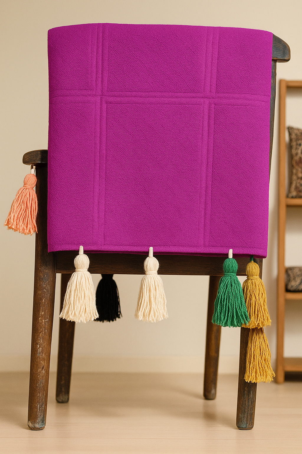 Mergentta chair cover with colourful tassel
