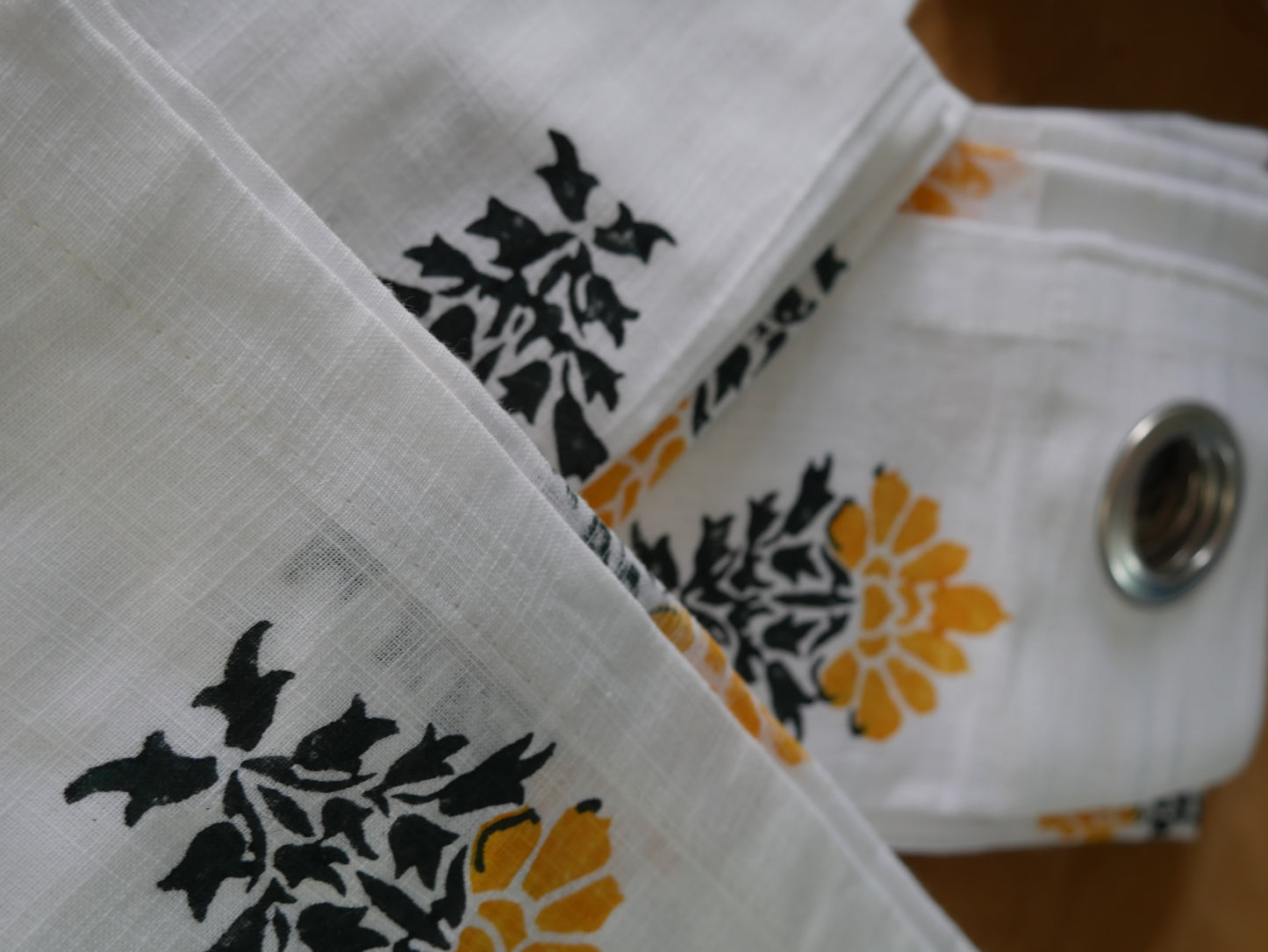 Floral Yellow handblock curtain