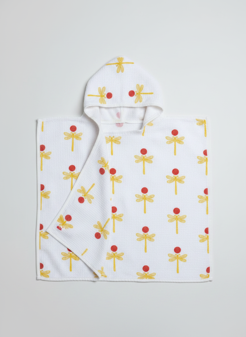 Kids Handblock Waffle Cotton Bath Towel — Mustard Floral