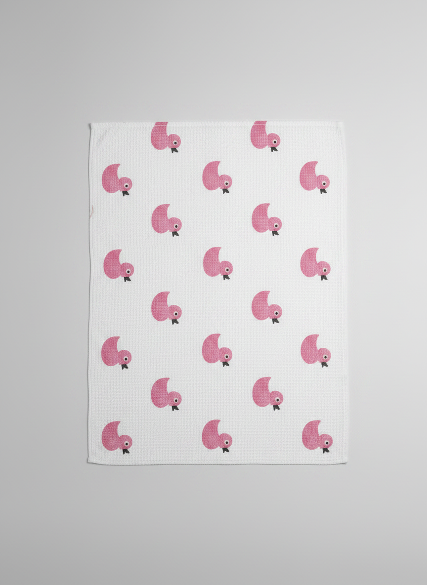 Kids Handblock Waffle Cotton Bath Towel — Pink Bird Print