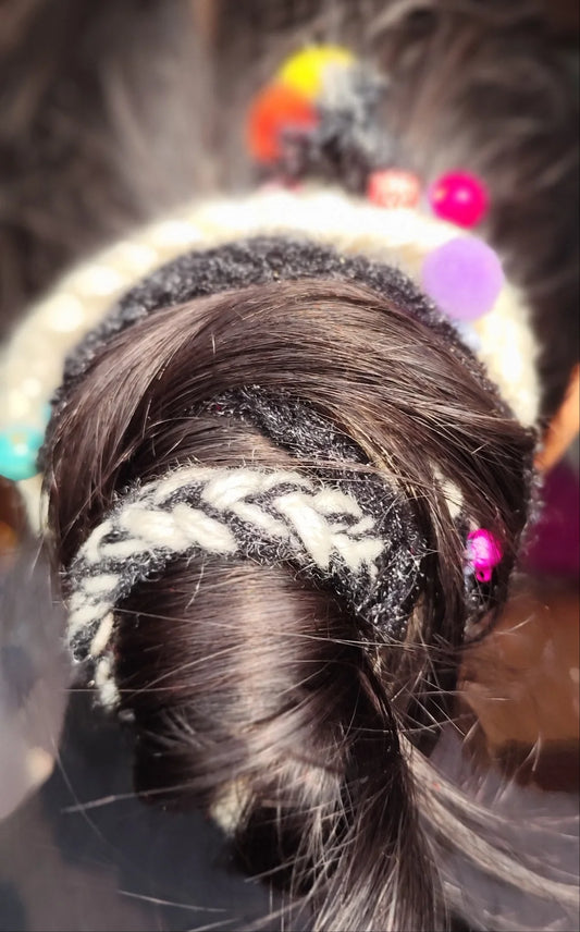 Black and white boho parandi braid with kaudi and chymes