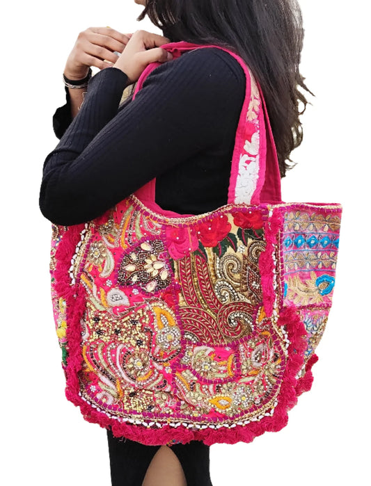 Mergentta boho banjara tote bag with tassel and patch work