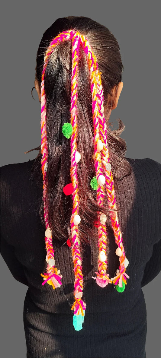 Woolen Boho banjara parandi braid with chymes and colourful pompoms