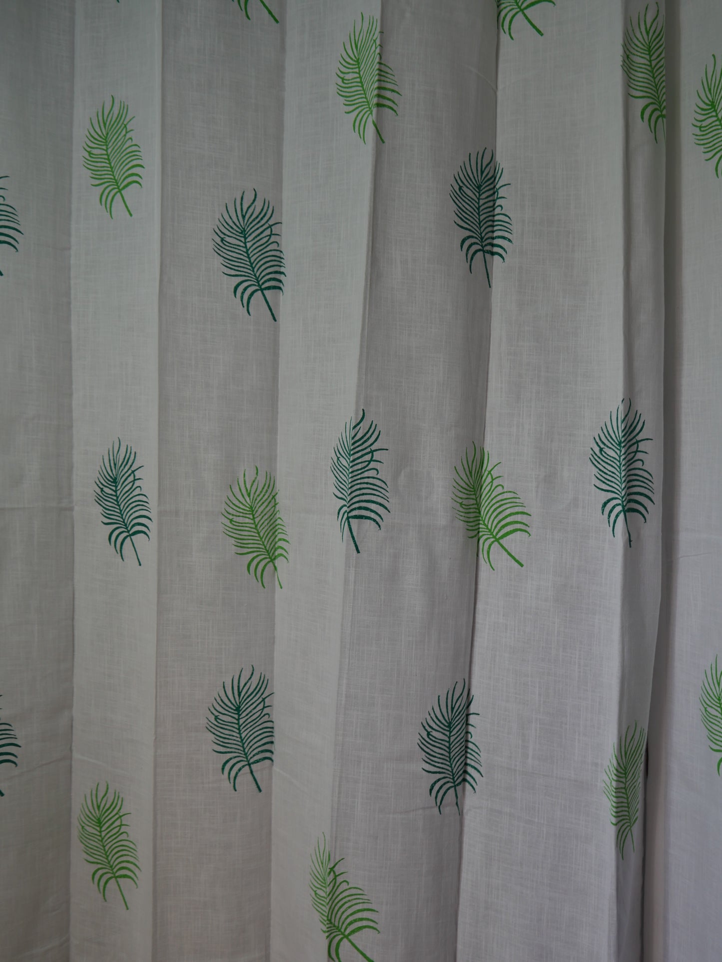 Hand block palm leaves on curtain