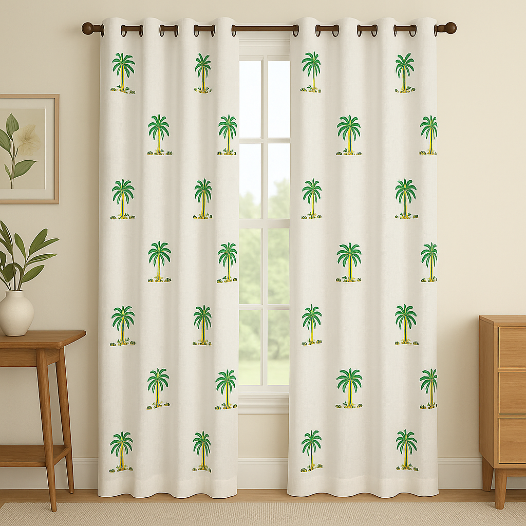 Hand block banana tree curtain