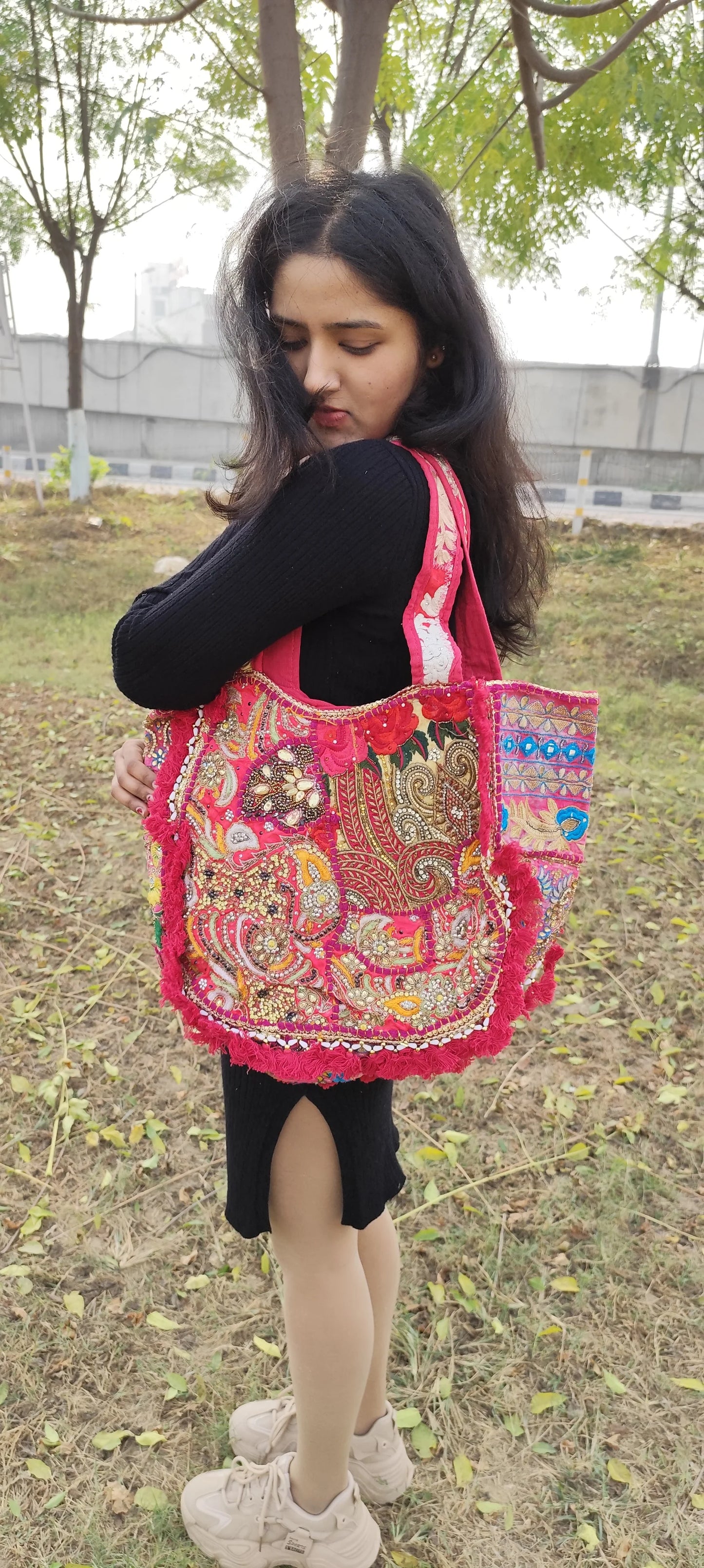 Mergentta boho banjara tote bag with tassel and patch work