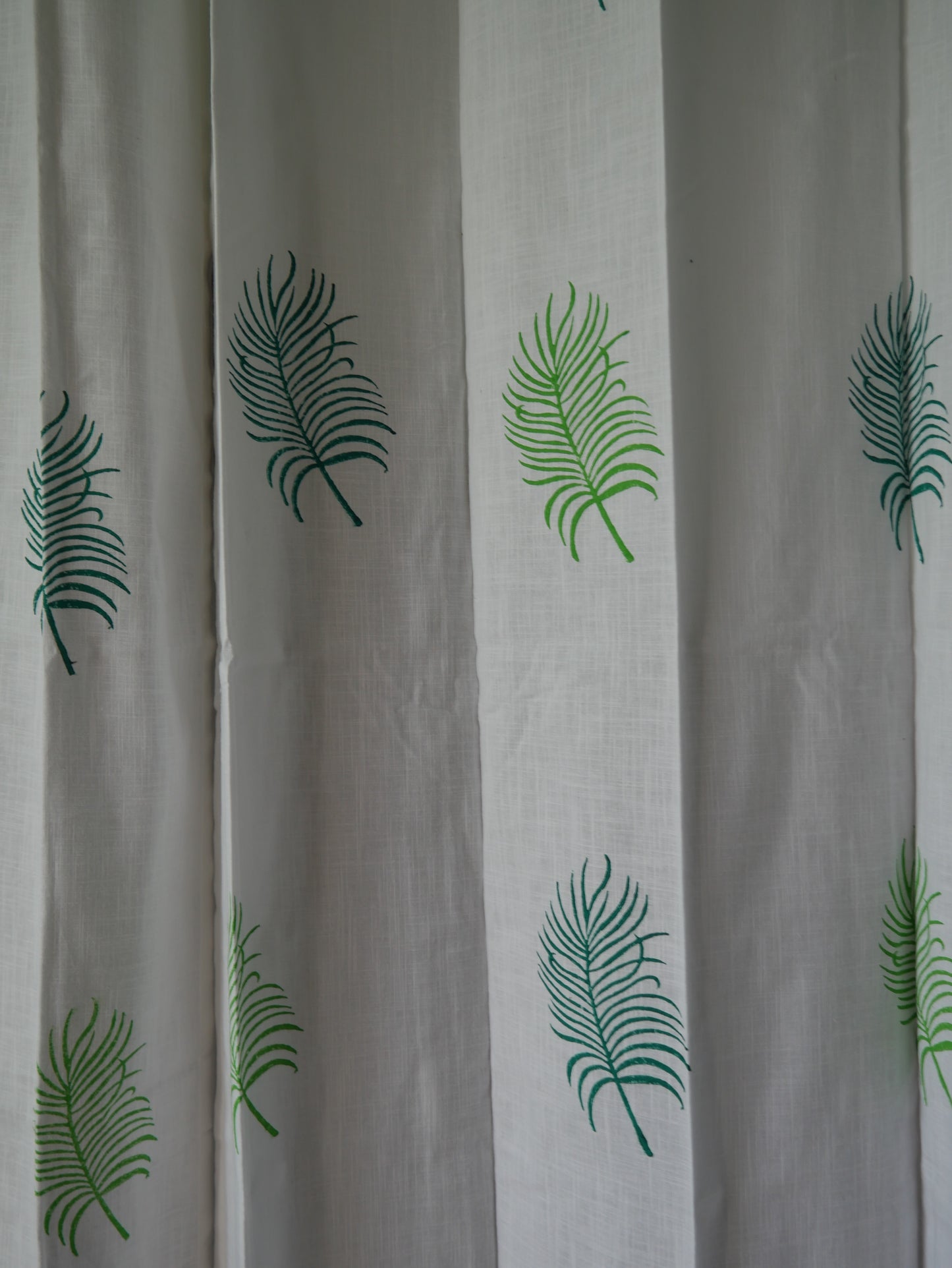 Hand block palm leaves on curtain