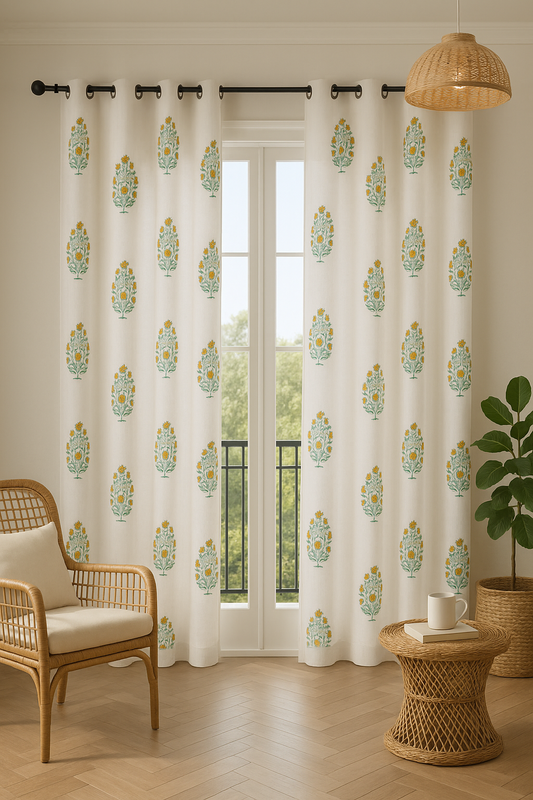 Handblock  floral curtain