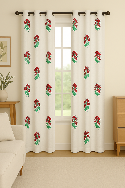 Handblock bouganvillia curtain s