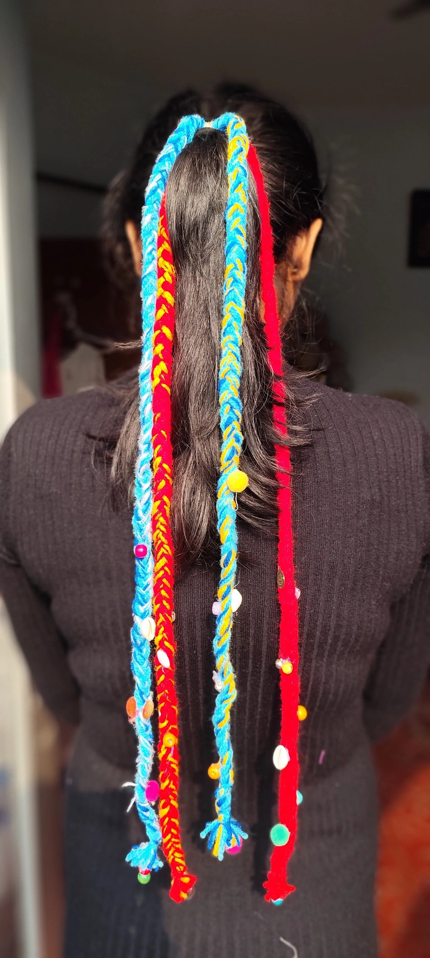 Multi boho banjara parandi braid with chymes and kaudi shell